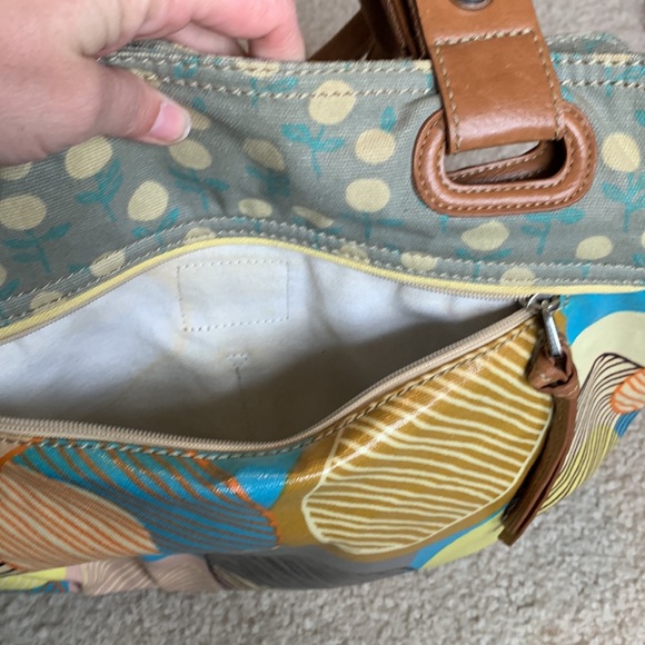 FOSSIL KEYPER waxed canvas w leather trim fun polka dot circle strip pattern - Picture 4 of 9